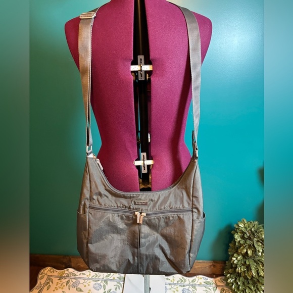 Baggallini Handbags - Baggallini Greenish Gray Messenger Bag with Adjustable Strap and Front Flap